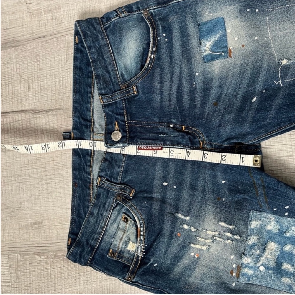 DSQUARED2 Distressed Skinny Skater Patchwork Jeans Blue Size 29 - Picture 15 of 16